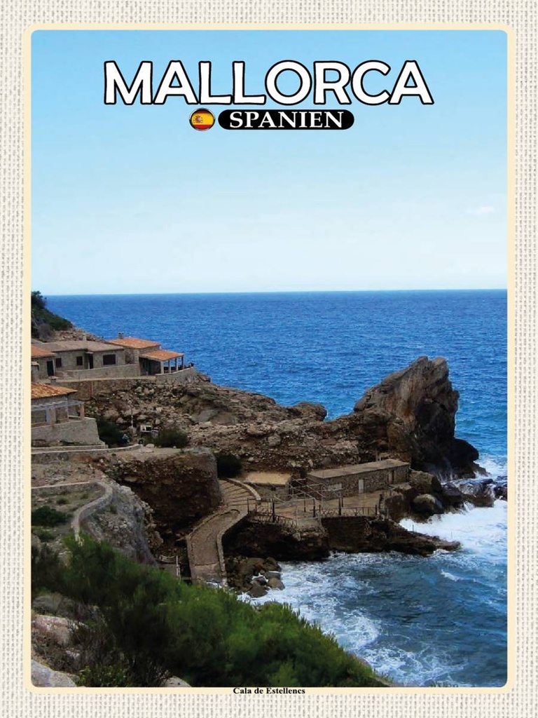 Holzschild 40x30 cm Mallorca Spanien Cala de Estellences Bildmotiv Reisemotiv Abenteuer Reisen