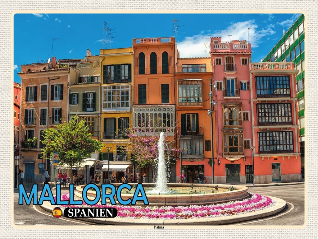 Holzschild 30x40 cm Mallorca Spanien Palma Brunnen Urlaub Bildmotiv Reisemotiv Abenteuer Reisen