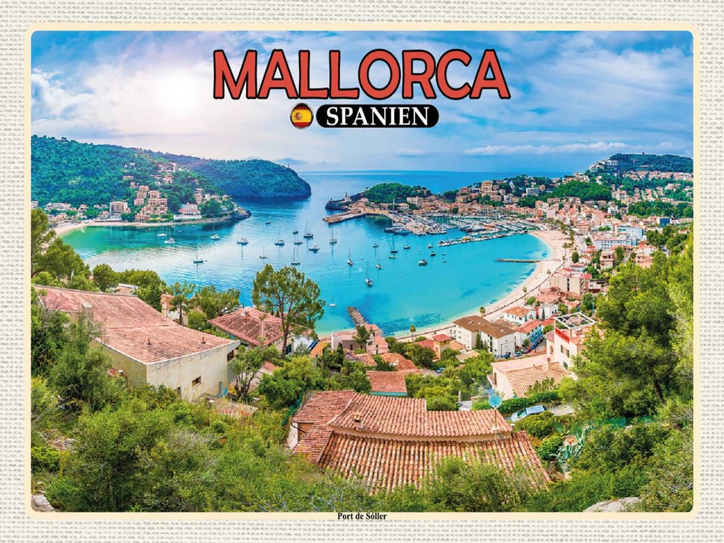Holzschild 30x40 cm Mallorca Spanien Port de Sóller Urlaub Bildmotiv Reisemotiv Abenteuer Reisen