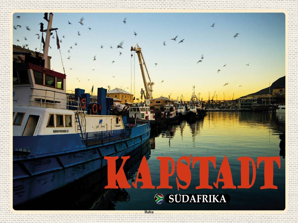 Holzschild 30x40 cm Kapstadt Südafrika Hafen Meer Boote Bildmotiv Reisemotiv Abenteuer Reisen