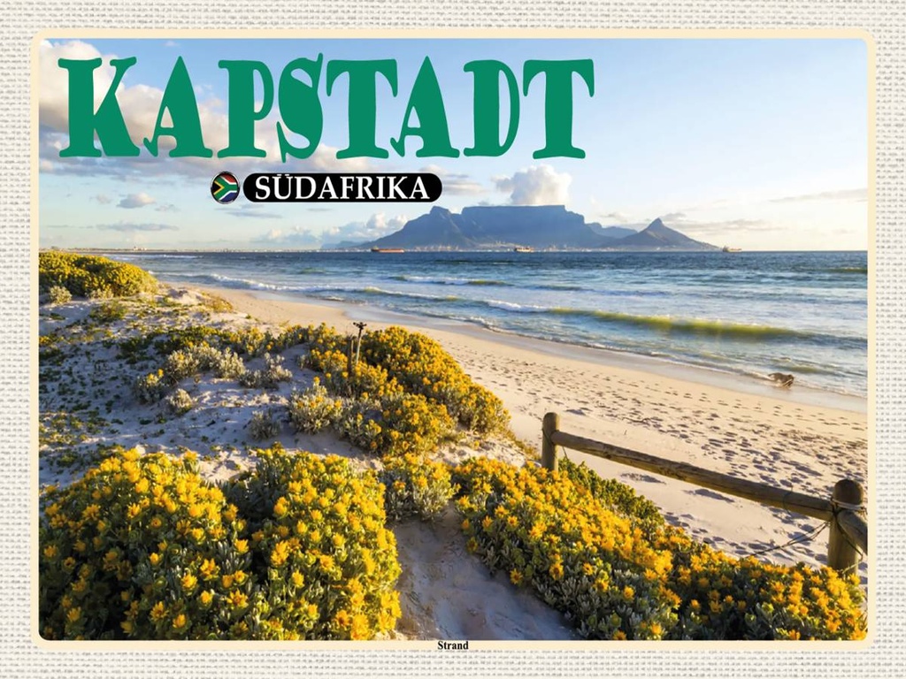Holzschild 30x40 cm Kapstadt Südafrika Strand Meer Berge Bildmotiv Reisemotiv Abenteuer Reisen