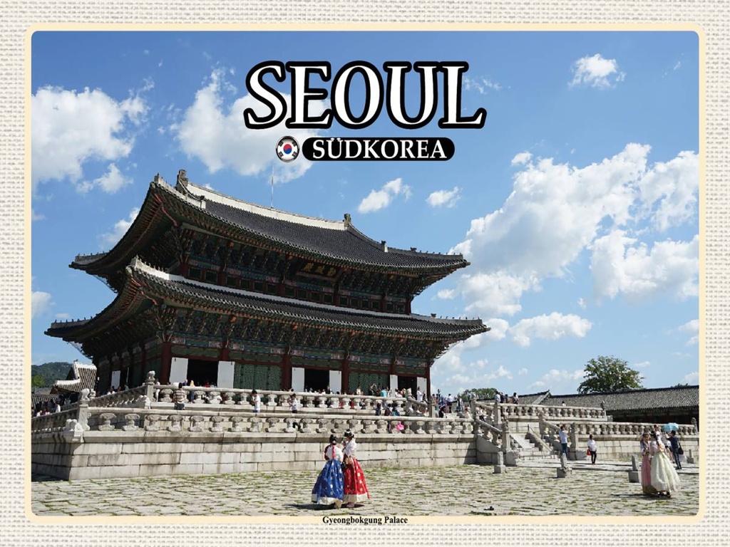 Holzschild 30x40 cm Seoul Südkorea Gyeongbokgung Palace Bildmotiv Reisemotiv Abenteuer Reisen