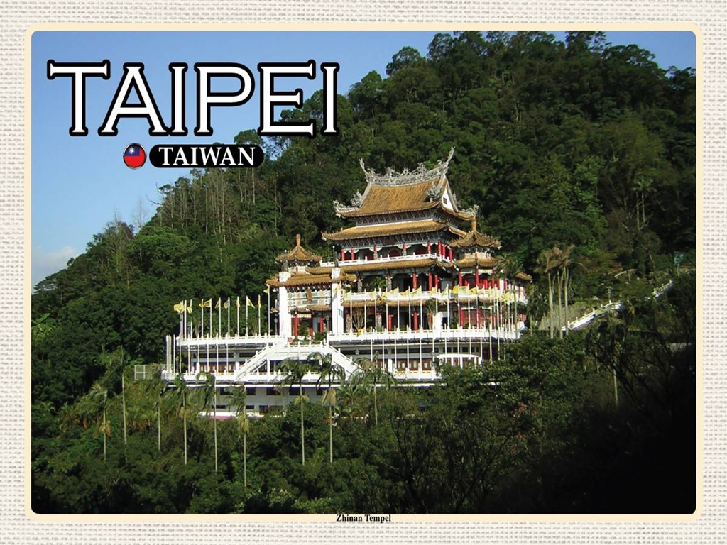 Holzschild 30x40 cm Taipei Taiwan Zhinan Tempel Bildmotiv Reisemotiv Abenteuer Reisen