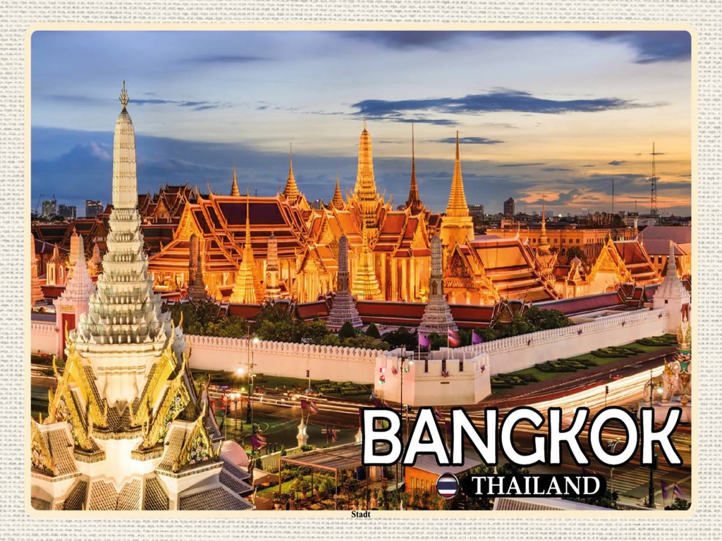 Holzschild 30x40 cm Bangkok Thailand Tempel Sonnenuntergang Bildmotiv Reisemotiv Abenteuer Reisen