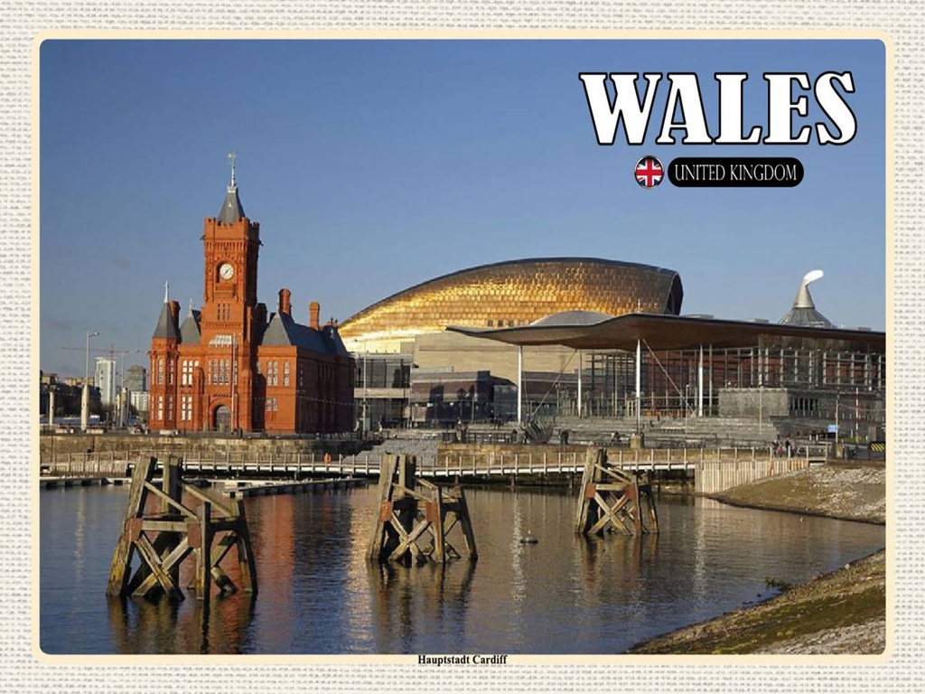Holzschild 30x40 cm Wales United Kingdom Hauptstadt Cardiff Bildmotiv Reisemotiv Abenteuer Reisen
