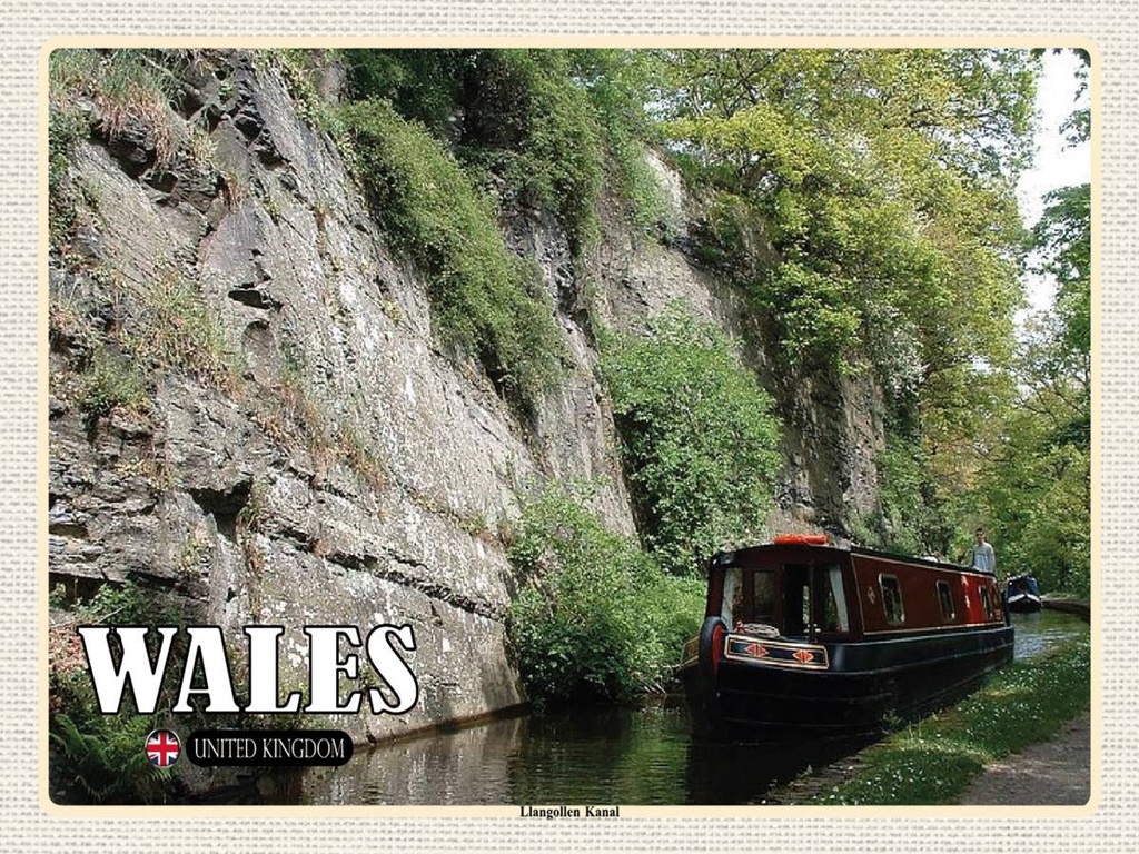 Holzschild 30x40 cm Wales United Kingdom Llangollen Kanal Bildmotiv Reisemotiv Abenteuer Reisen
