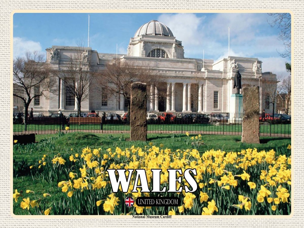 Holzschild 30x40 cm Wales United Kingdom Museum Cardiff Bildmotiv Reisemotiv Abenteuer Reisen