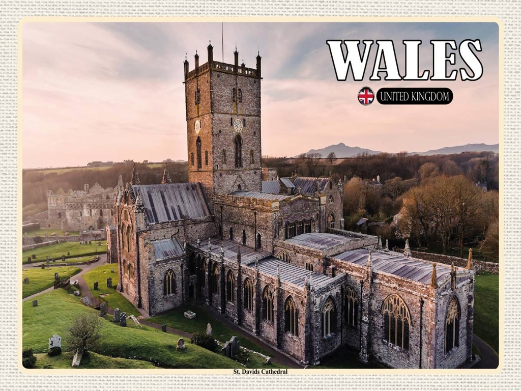 Holzschild 30x40 cm Wales United Kingdom St. Davids Cathedral Bildmotiv Reisemotiv Abenteuer Reisen