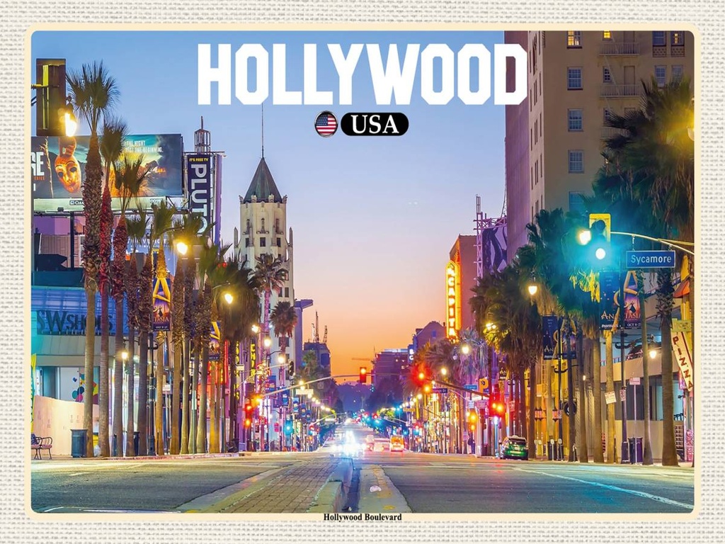 Holzschild 30x40 cm Hollywood USA Boulevard Bildmotiv Reisemotiv Abenteuer Reisen