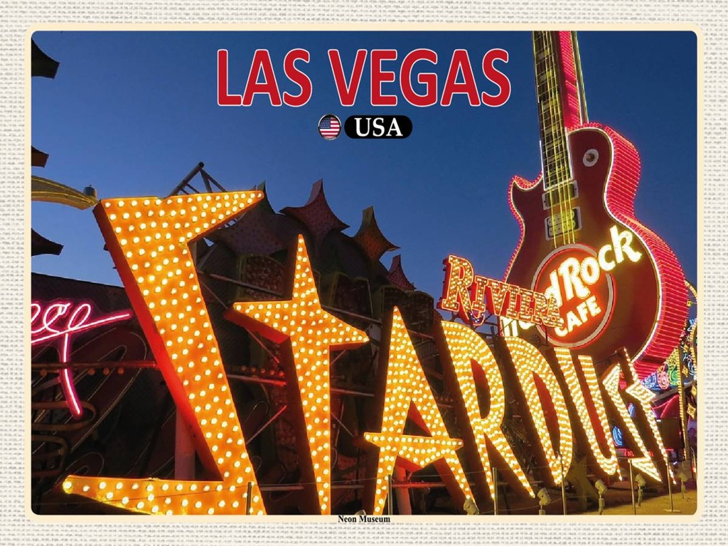 Holzschild 30x40 cm Las Vegas USA Neon Museum Bildmotiv Reisemotiv Abenteuer Reisen