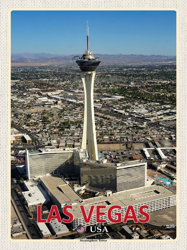 Holzschild 40x30 cm Las Vegas USA Stratosphere Tower Bildmotiv Reisemotiv Abenteuer Reisen