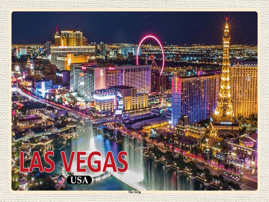 Holzschild 30x40 cm Las Vegas Reisen USA The Strip Casinos Hotel Bildmotiv Reisemotiv Abenteuer