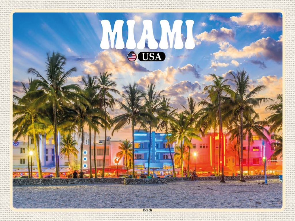 Holzschild 30x40 cm Miami USA Strand Palmen Urlaub Bildmotiv Reisemotiv Abenteuer Reisen