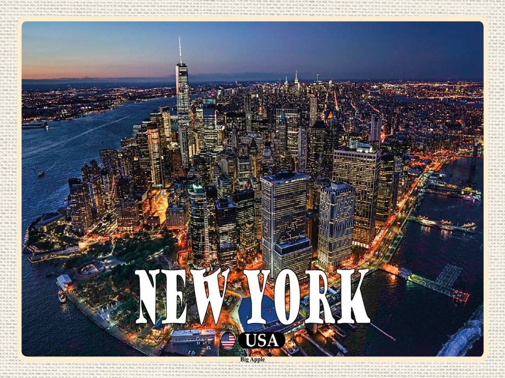 Holzschild 30x40 cm New York USA Big Apple Hochhäuser Bildmotiv Reisemotiv Abenteuer Reisen