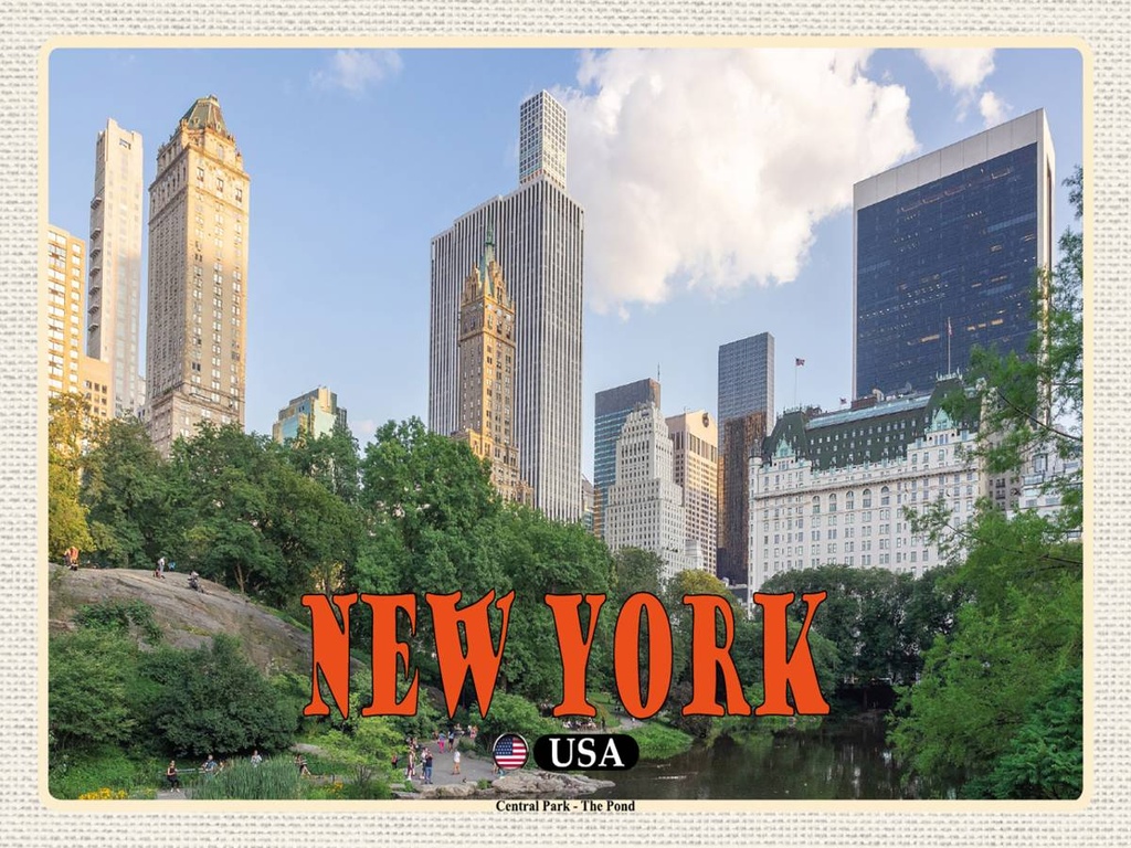Holzschild 30x40 cm New York Reisemotiv Abenteuer Reisen USA Central Park - The Pond See Bildmotiv