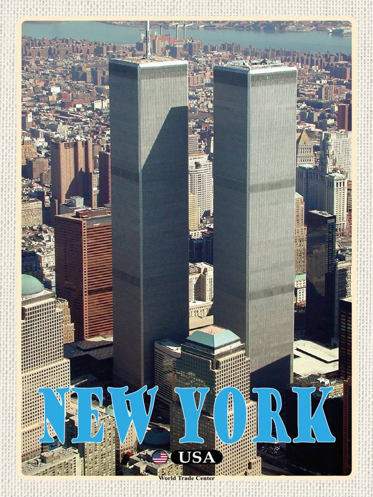 Holzschild 40x30 cm New York USA World Trade Center Bildmotiv Reisemotiv Abenteuer Reisen