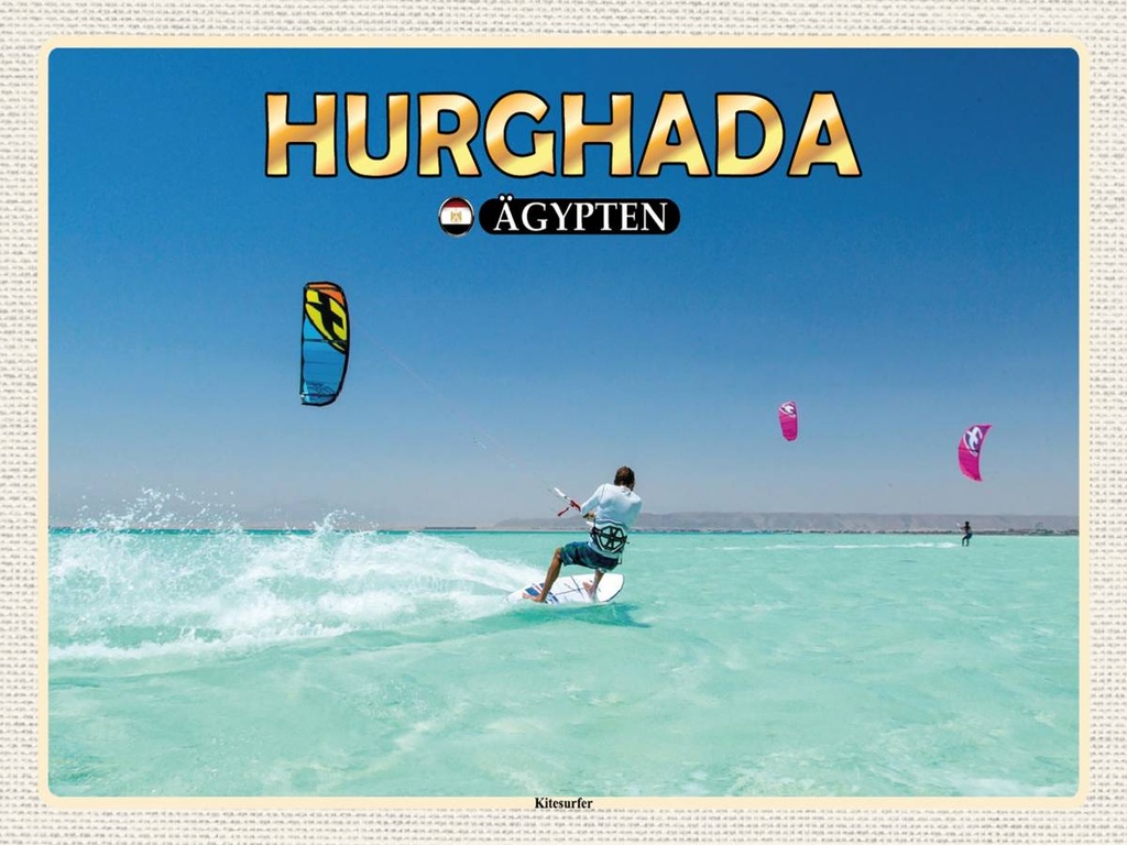 Holzschild 30x40 cm Hurghada Ägypten Kitesurfer Urlaub Bildmotiv Reisemotiv Abenteuer Reisen