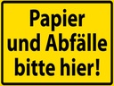 Holzschild 30x40 cm Papier Abfälle bitte hier