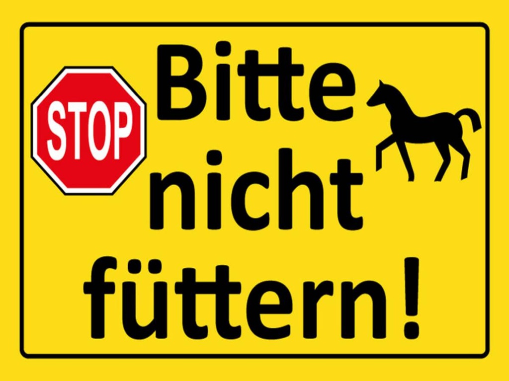 [LA-1789052-H] Holzschild 30x40 cm Stop Bitte nicht füttern (Pferd)