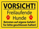Holzschild 30x40 cm Vorsicht Freilaufende Hunde
