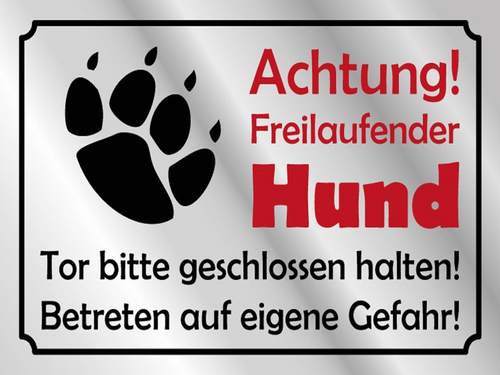 Holzschild 30x40 cm Achtung Freilaufender Hund Gefahr