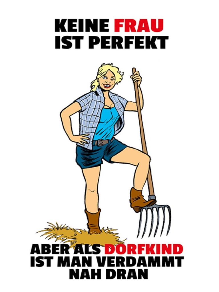 Holzschild 40x30 cm Keine Frau perfekt aber als Dorfkind