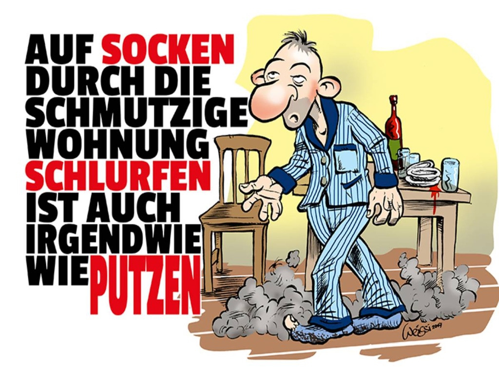 Holzschild 30x40 cm Putzen Auf Socken durch Wohnung