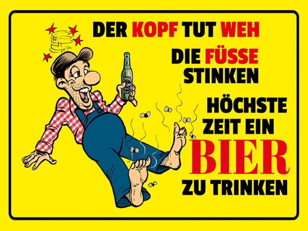 Holzschild 30x40 cm Bier Kopf tut weh Füße stinken