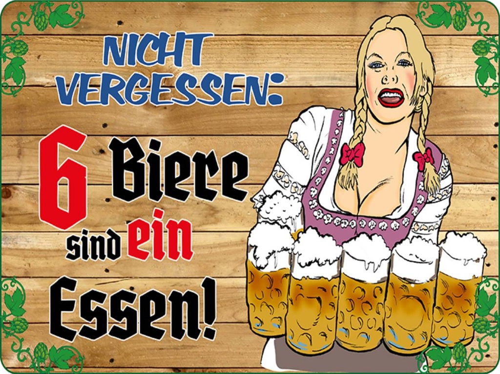 Holzschild 30x40 cm 6 Biere sind ein Essen