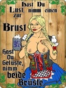 Holzschild 40x30 cm Pinup Nimm einen zur Brust Bier