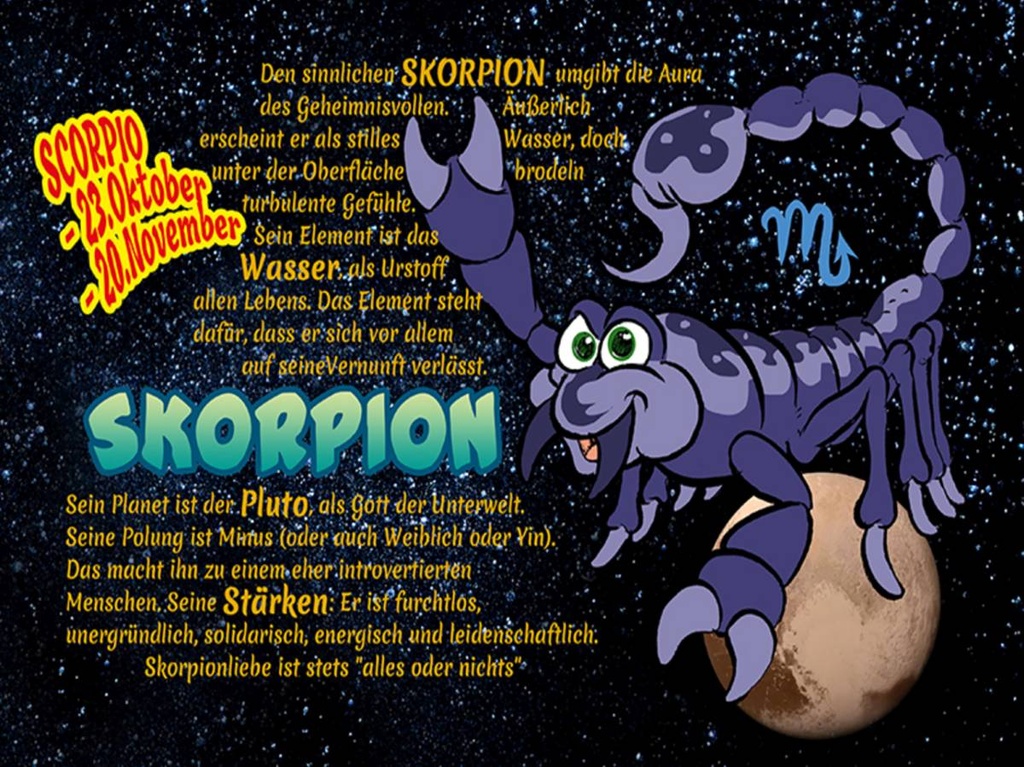 Holzschild 30x40 cm Sternzeichen Skorpion Planet Stärke
