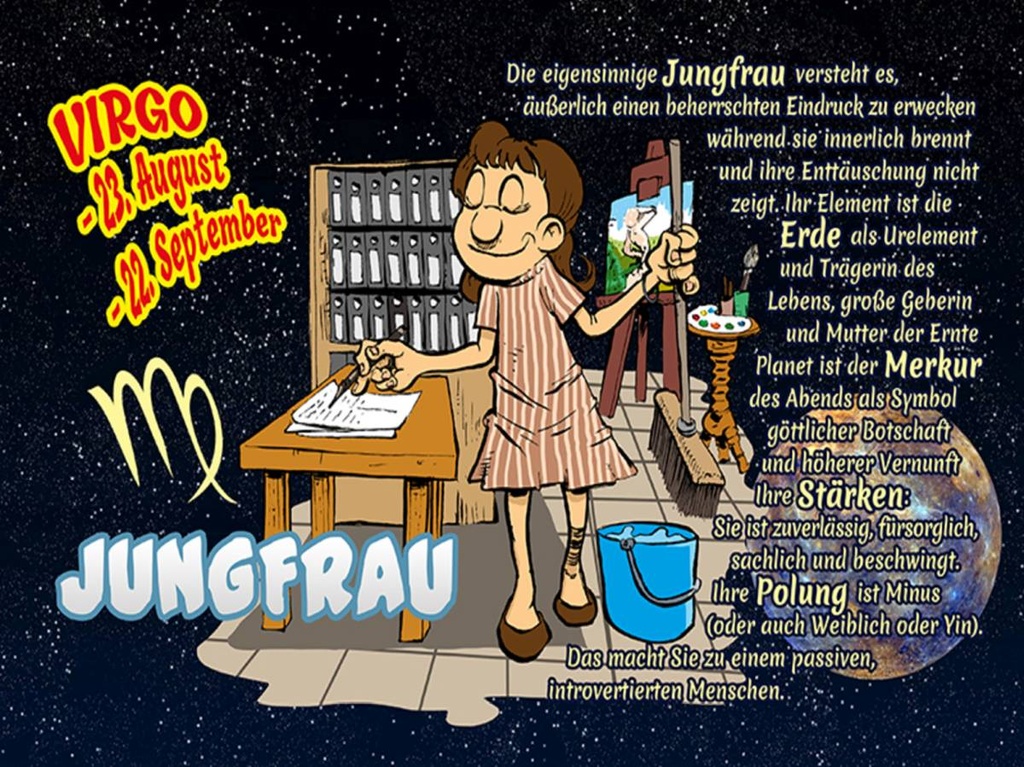 Holzschild 30x40 cm Sternzeichen Jungfrau Planet Merkur
