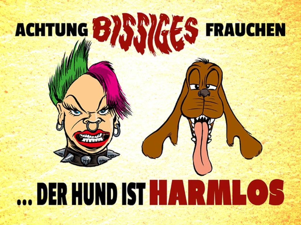 Holzschild 30x40 cm Achtung bissiges Frauchen Hund