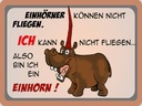 Holzschild 30x40 cm Tiere kann nicht fliegen bin Einhorn
