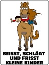 Holzschild 40x30 cm Pferd beisst frisst Kinder