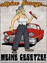 Holzschild 40x30 cm Pinup Meine Garage meine Gesetze