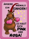 Holzschild 40x30 cm Einhorn ärgere niemals haut pink rosa