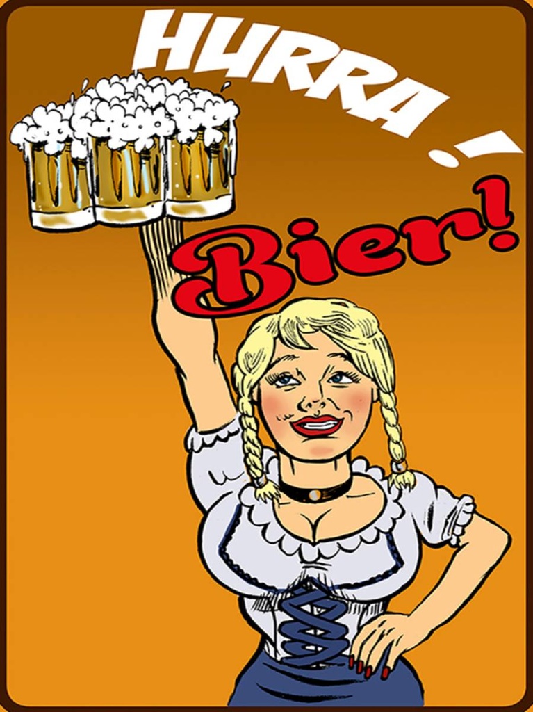 Holzschild 40x30 cm Pinup Hurra! Bier