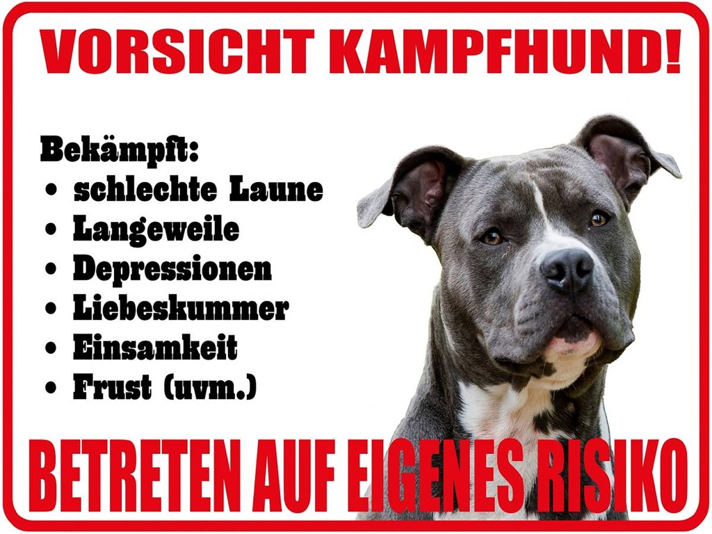 Holzschild 30x40 cm Hund Vorsicht Kampfhund Risiko