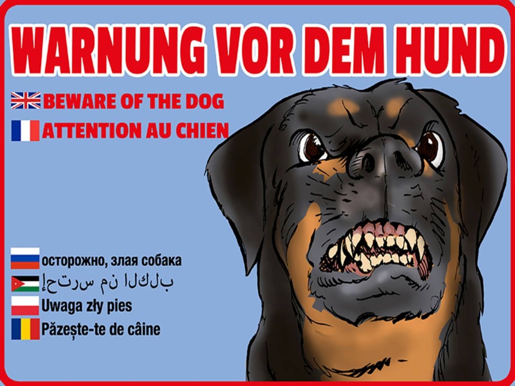 Holzschild 30x40 cm Warnung vor Hund Multi Sprachen