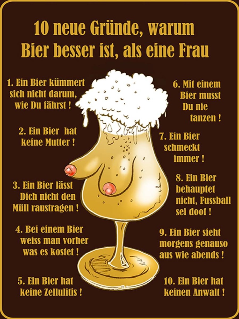 Holzschild 40x30 cm 10 Gründe Bier besser als Frau