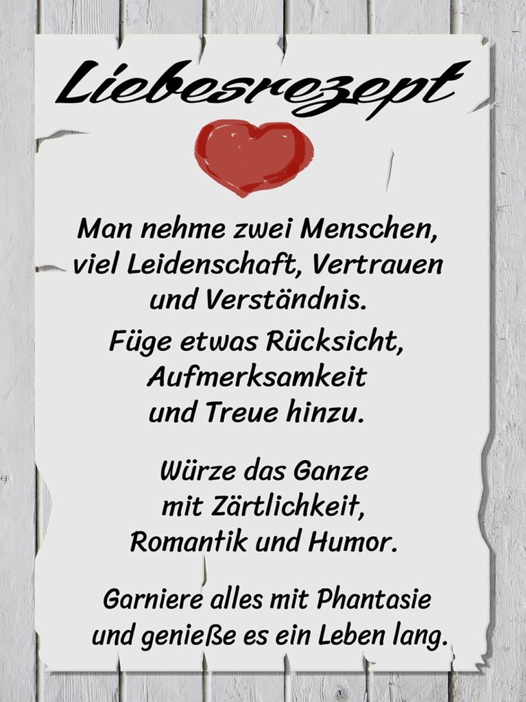 Holzschild 40x30 cm Liebesrezept nehme 2 Menschen