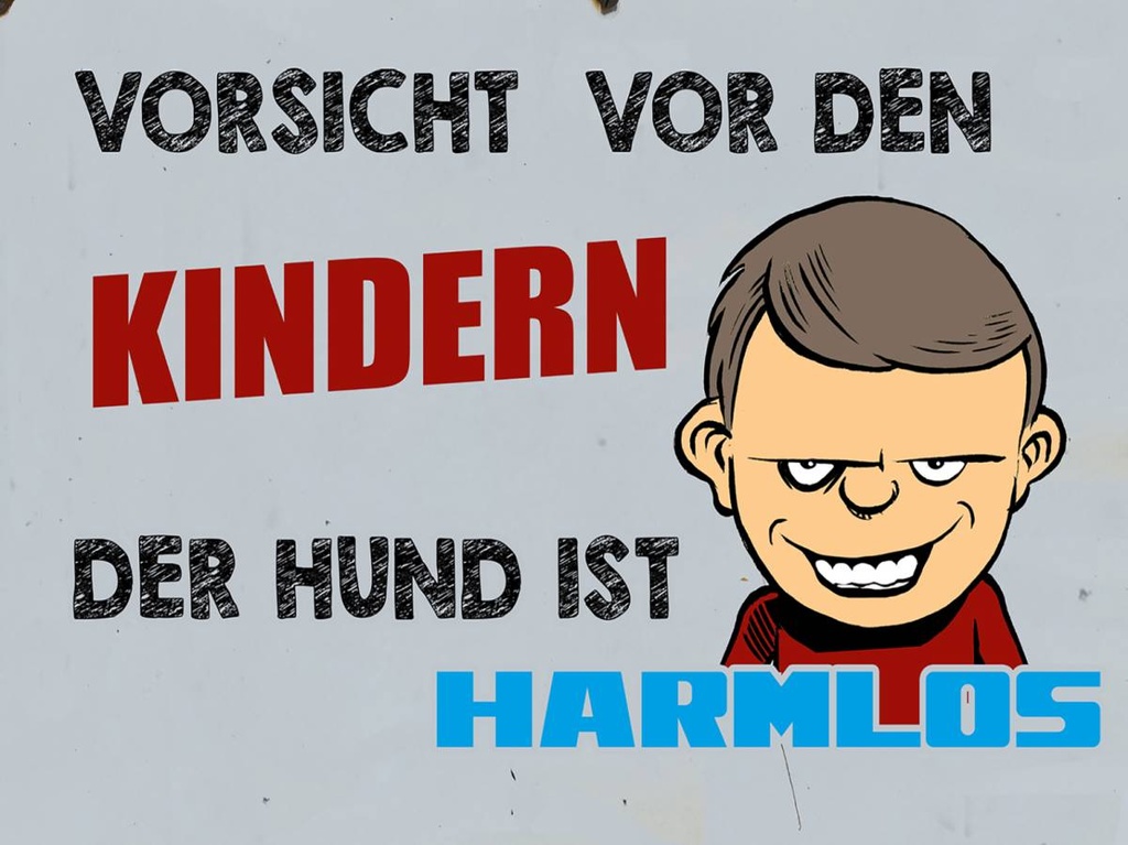 Holzschild 30x40 cm Vorsicht vor Kinder Hund harmlos