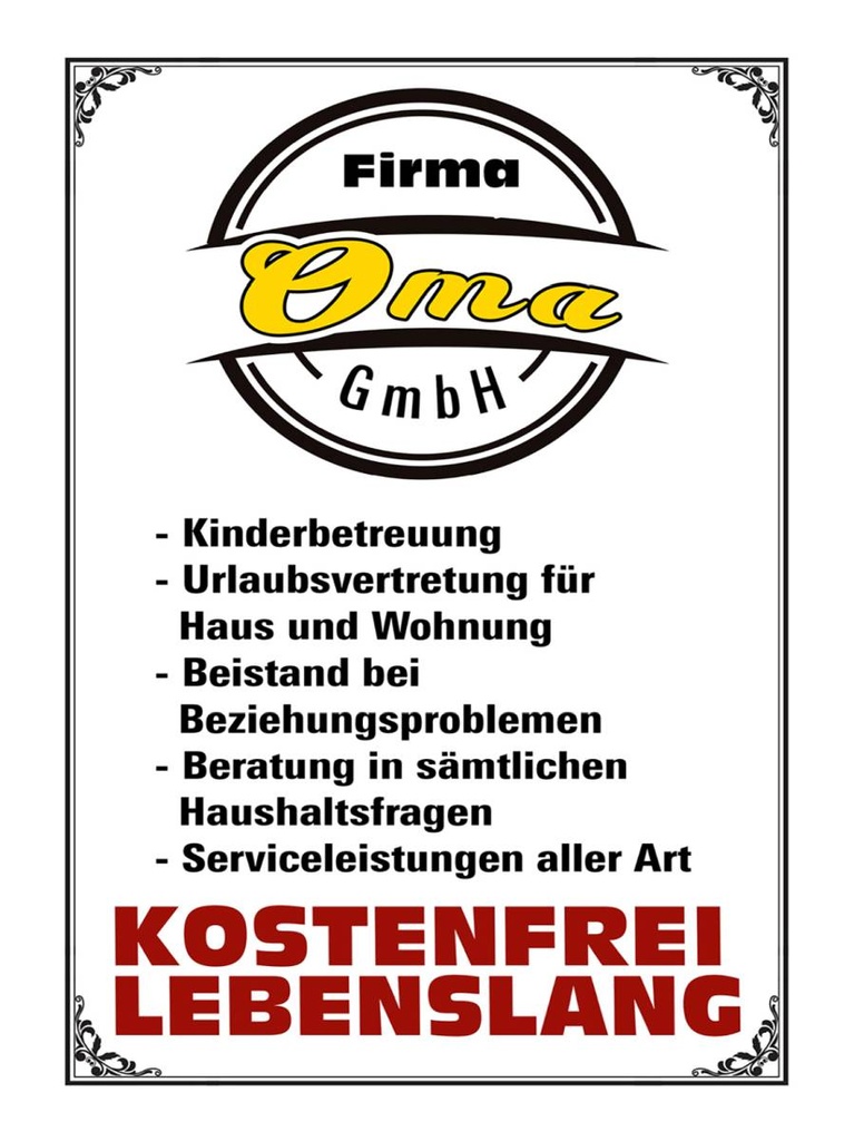 Holzschild 40x30 cm Firma Oma GmbH kostenfrei