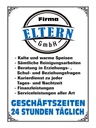 Holzschild 40x30 cm Firma Eltern GmbH 24 Std täglich