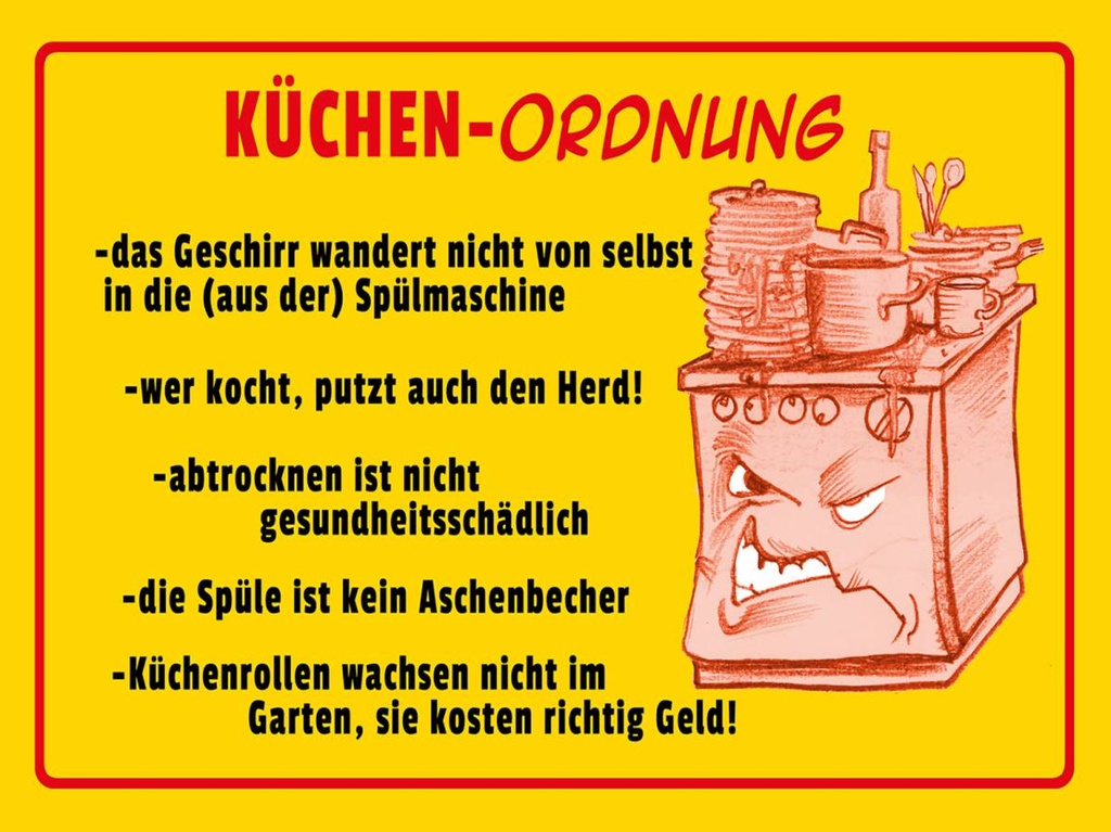 Holzschild 30x40 cm Küchen Ordnung Geschirr Spüle
