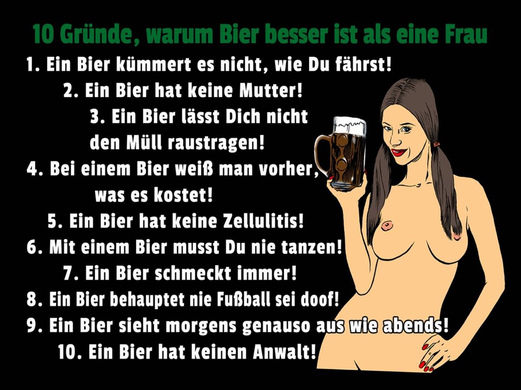 Holzschild 30x40 cm Pinup 10 Gründe Bier besser als Frau