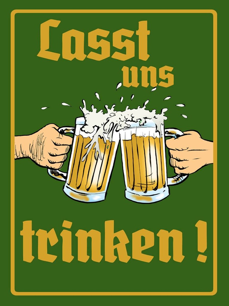 Holzschild 40x30 cm Bier lasst uns trinken Gläser