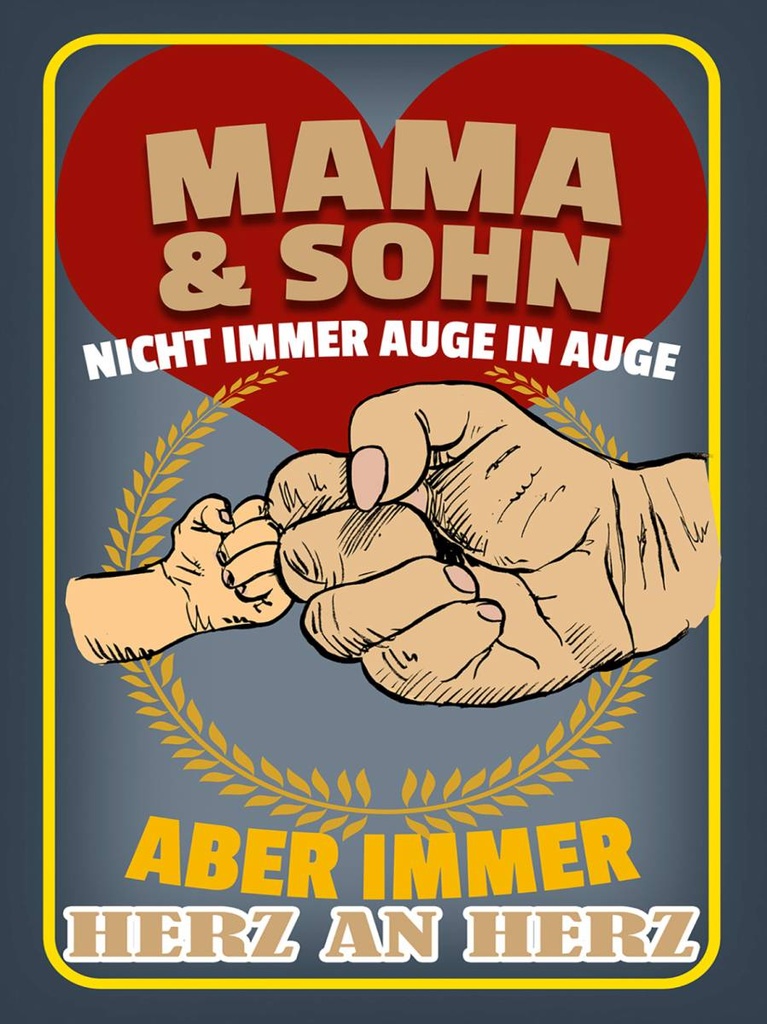 Holzschild 40x30 cm Mama und Sohn immer Herz an Herz