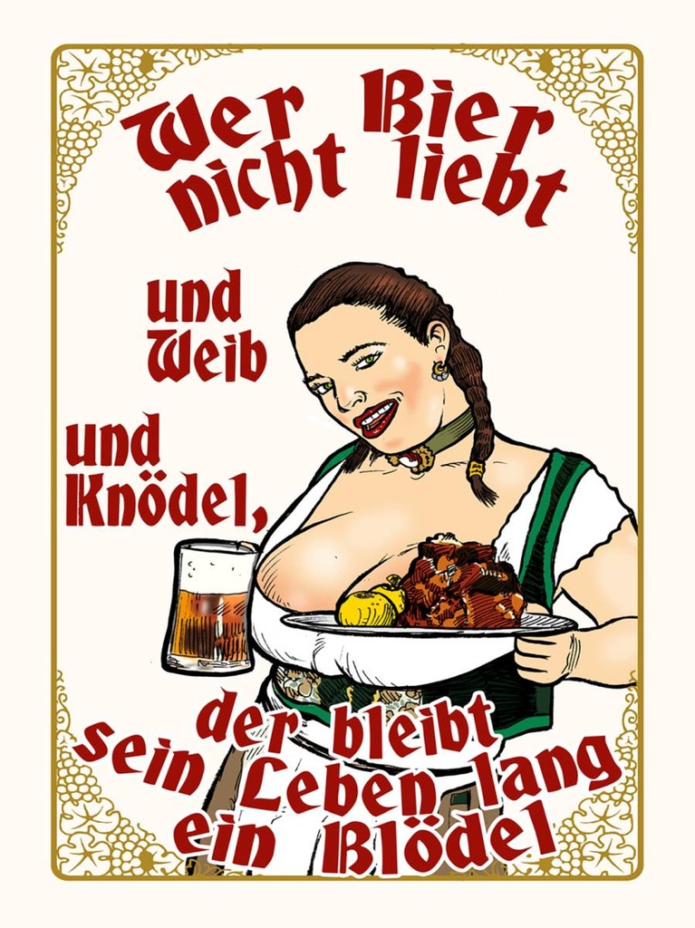 Holzschild 40x30 cm Pinup wer Bier nicht liebt ein Blödel